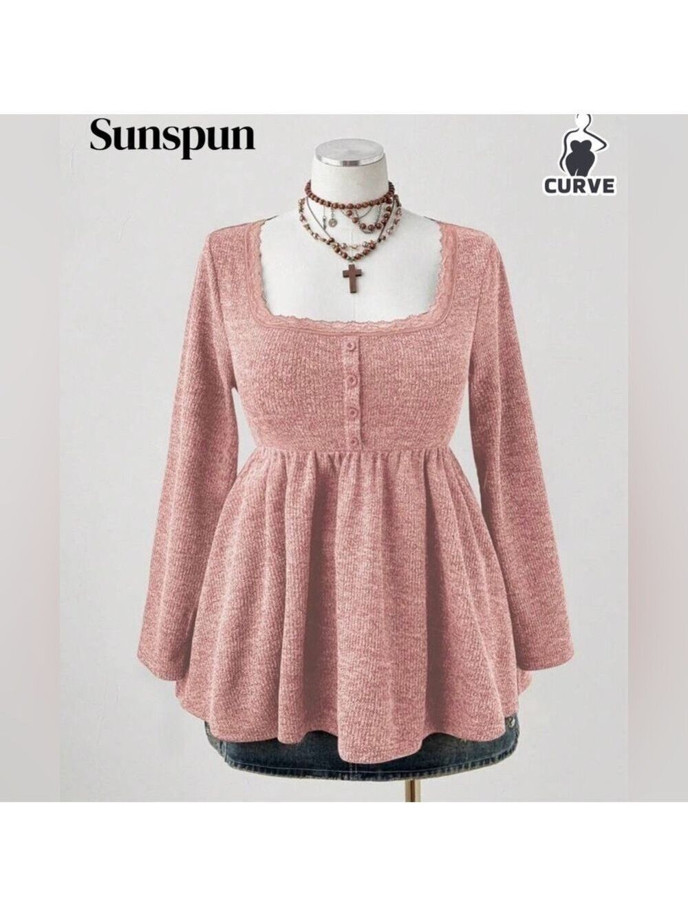 SHEIN Pink Knit Long Sleeve Peplum Top NWOT